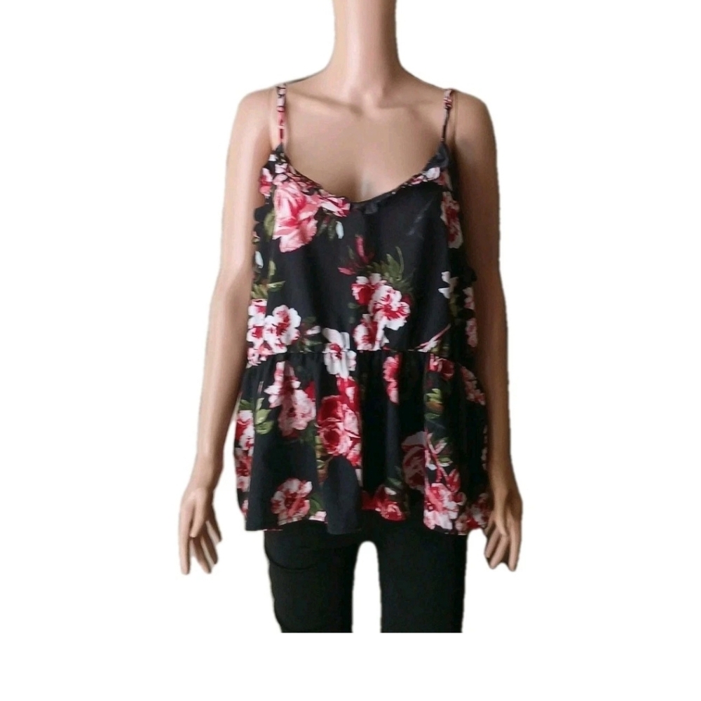 Floral Black and Red Women's Top Crop Cami sz 3XL Floral Black Used